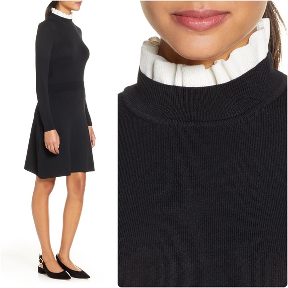 1901 Ruffle Neck Long Sleeve Sweater Dress - Picture 2 of 2